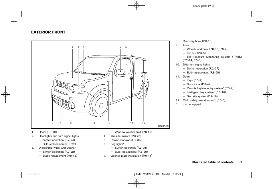 Exterior front -3 | NISSAN 2013 Cube - Owner's Manual User Manual | Page 11 / 331