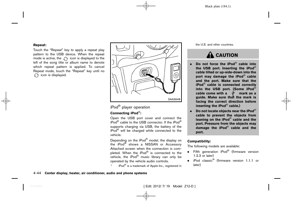 Caution | NISSAN 2013 Cube - Owner's Manual User Manual | Page 186 / 331