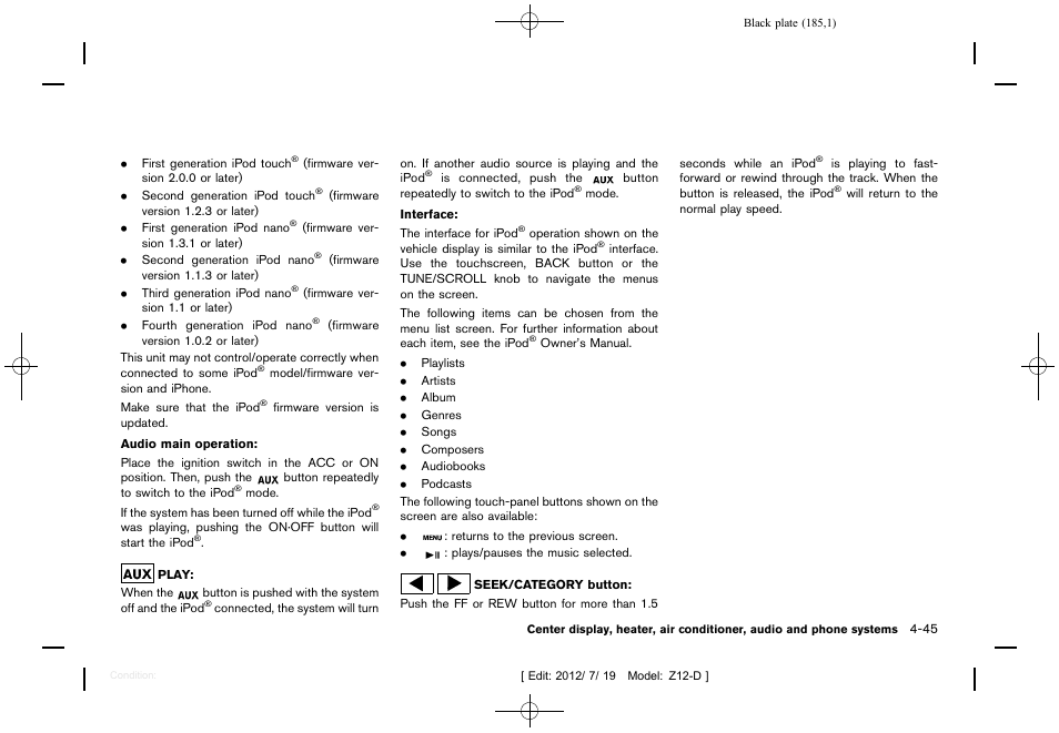 NISSAN 2013 Cube - Owner's Manual User Manual | Page 187 / 331