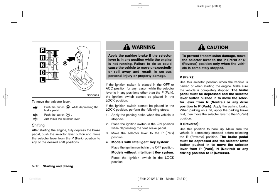 Warning, Caution | NISSAN 2013 Cube - Owner's Manual User Manual | Page 220 / 331