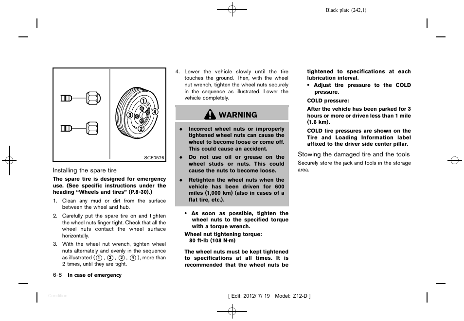 Warning | NISSAN 2013 Cube - Owner's Manual User Manual | Page 244 / 331