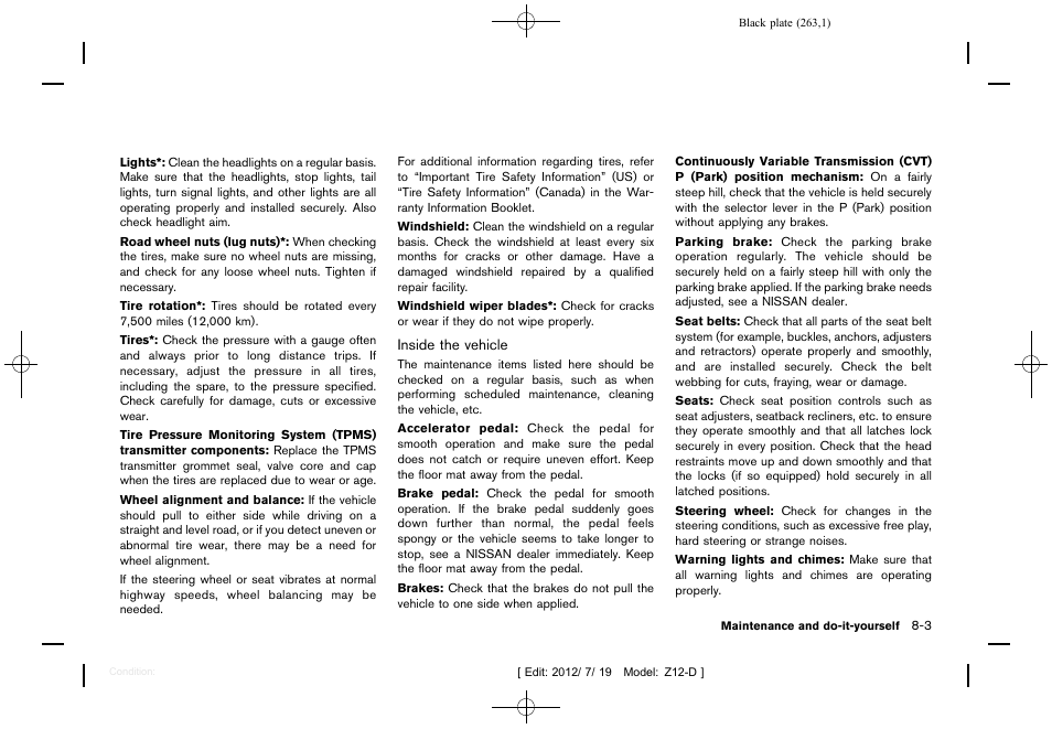 NISSAN 2013 Cube - Owner's Manual User Manual | Page 265 / 331