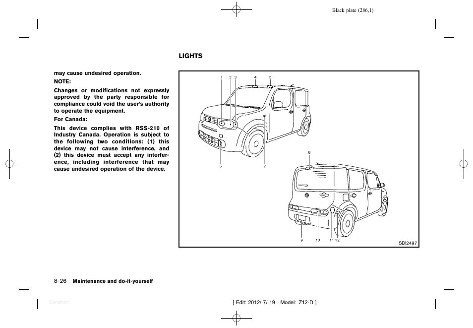 Lights -26 | NISSAN 2013 Cube - Owner's Manual User Manual | Page 288 / 331