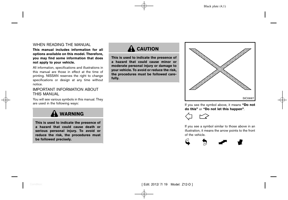 Warning, Caution | NISSAN 2013 Cube - Owner's Manual User Manual | Page 3 / 331