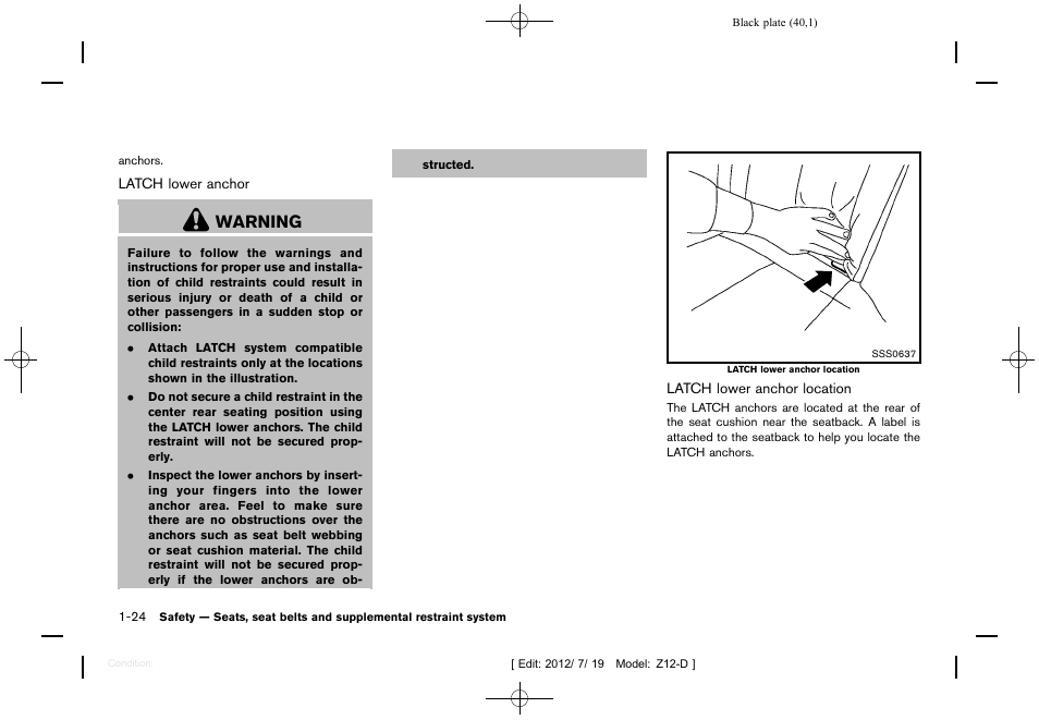 Warning | NISSAN 2013 Cube - Owner's Manual User Manual | Page 42 / 331