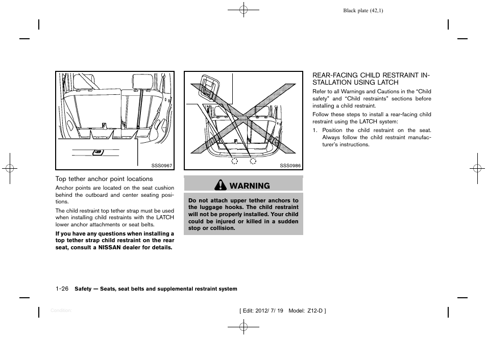 Warning | NISSAN 2013 Cube - Owner's Manual User Manual | Page 44 / 331