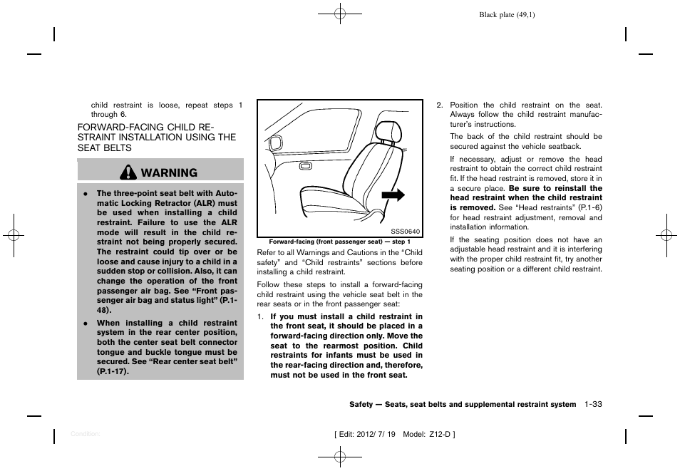 Warning | NISSAN 2013 Cube - Owner's Manual User Manual | Page 51 / 331