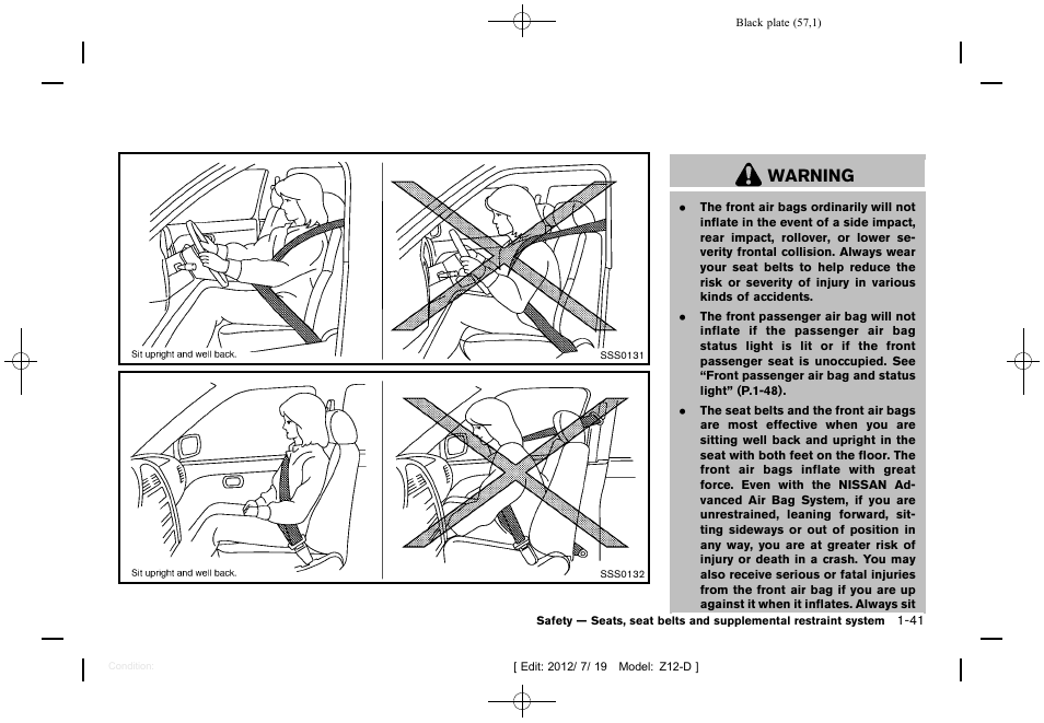 Warning | NISSAN 2013 Cube - Owner's Manual User Manual | Page 59 / 331