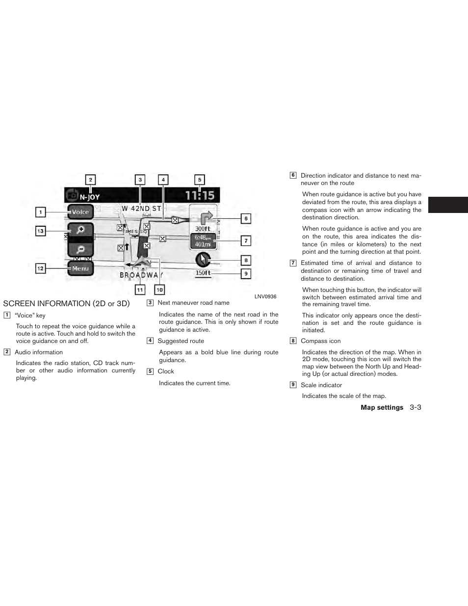 Screen information (2d or 3d) -3 | NISSAN 2013 Versa Sedan - Navigation System Owner's Manual User Manual | Page 19 / 82