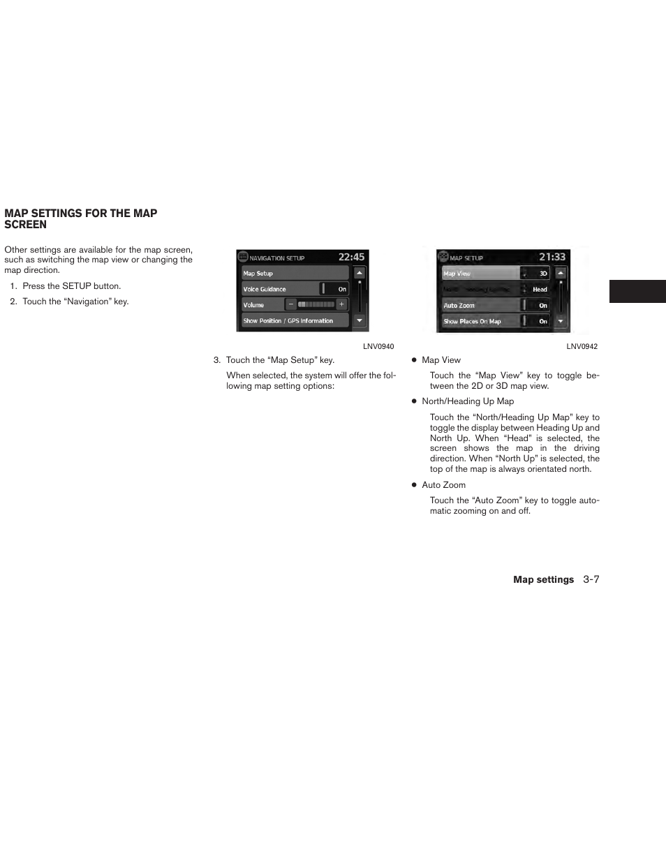 Map settings for the map screen -7 | NISSAN 2013 Versa Sedan - Navigation System Owner's Manual User Manual | Page 23 / 82