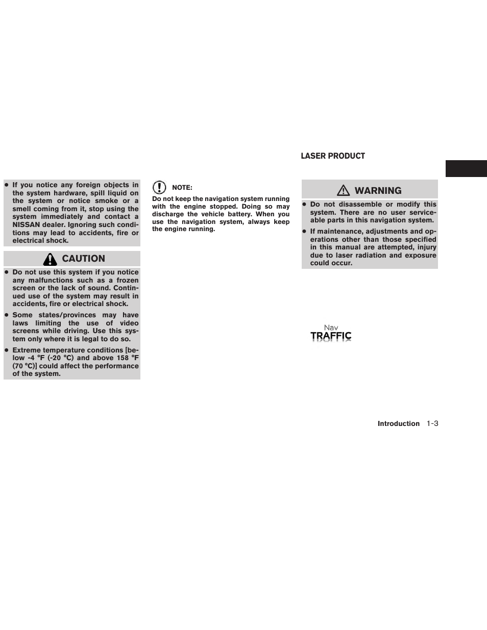 Laser product -3, Caution, Warning | NISSAN 2013 Versa Sedan - Navigation System Owner's Manual User Manual | Page 7 / 82