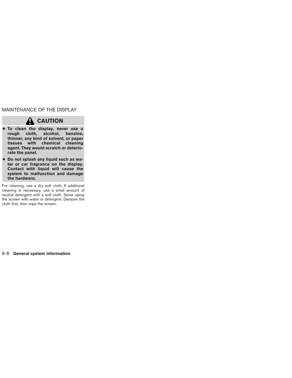 Maintenance of the display -8, Caution | NISSAN 2013 Versa Sedan - Navigation System Owner's Manual User Manual | Page 74 / 82