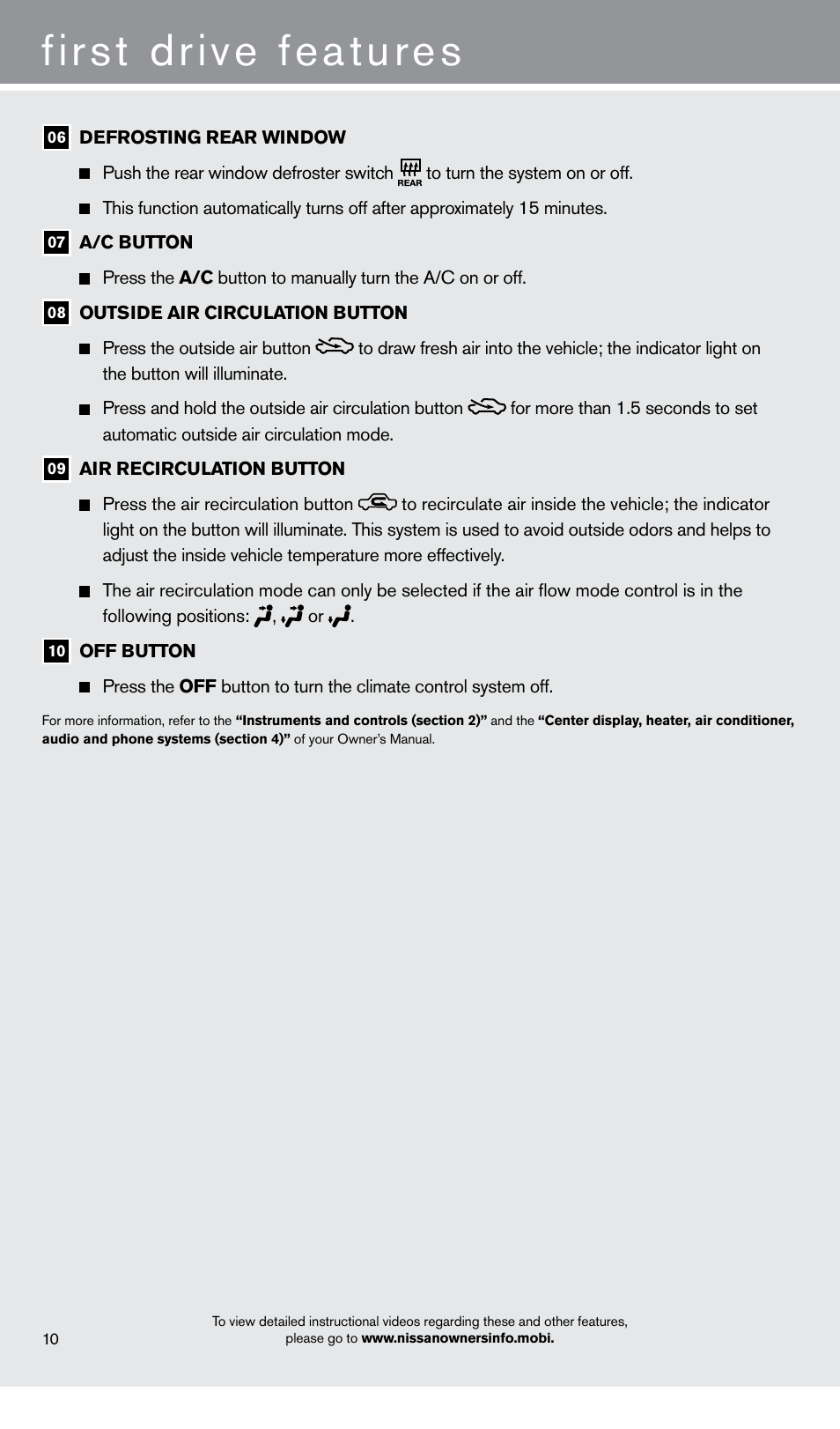 First drive features | NISSAN 2013 Cube - Quick Reference Guide User Manual | Page 12 / 20