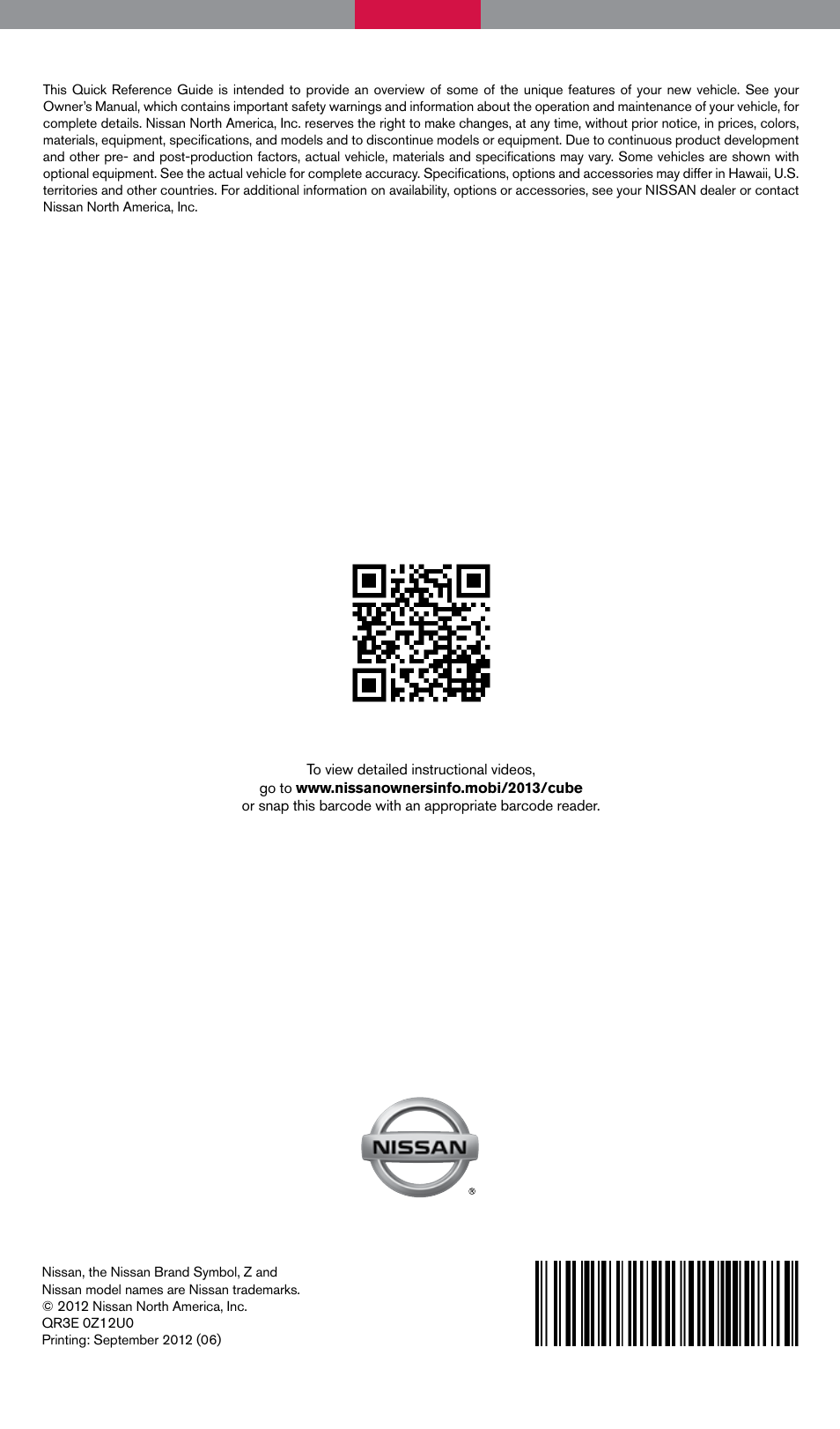 NISSAN 2013 Cube - Quick Reference Guide User Manual | Page 20 / 20