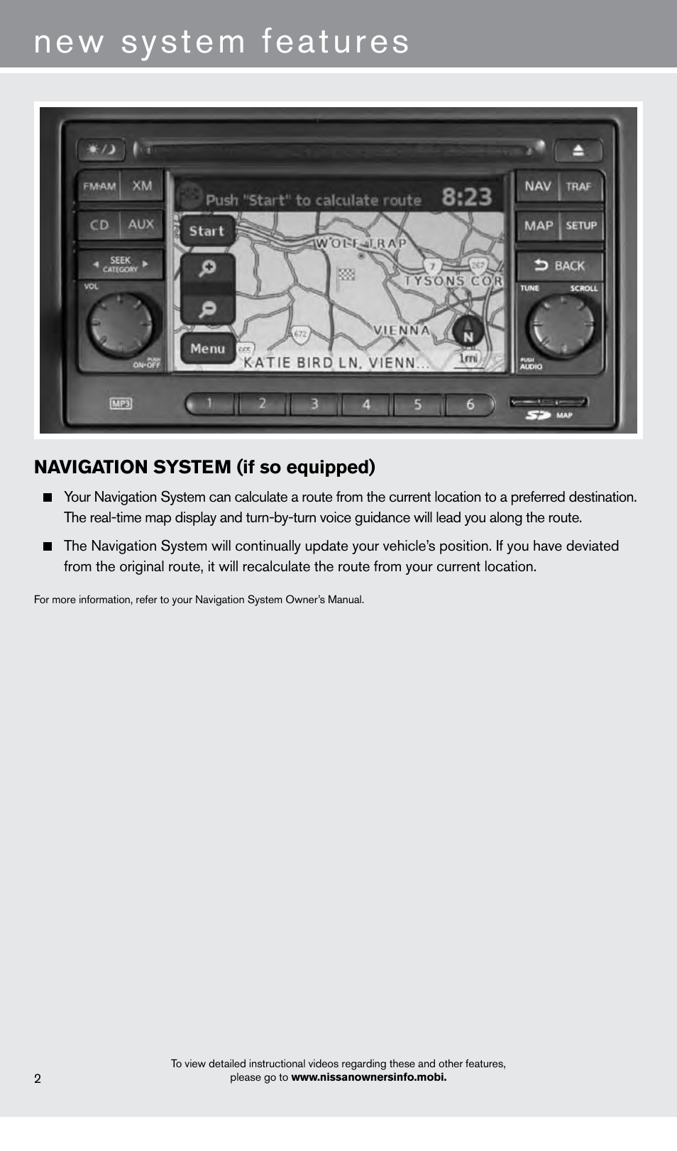 New system features, Navigation system (if so equipped) | NISSAN 2013 Cube - Quick Reference Guide User Manual | Page 4 / 20