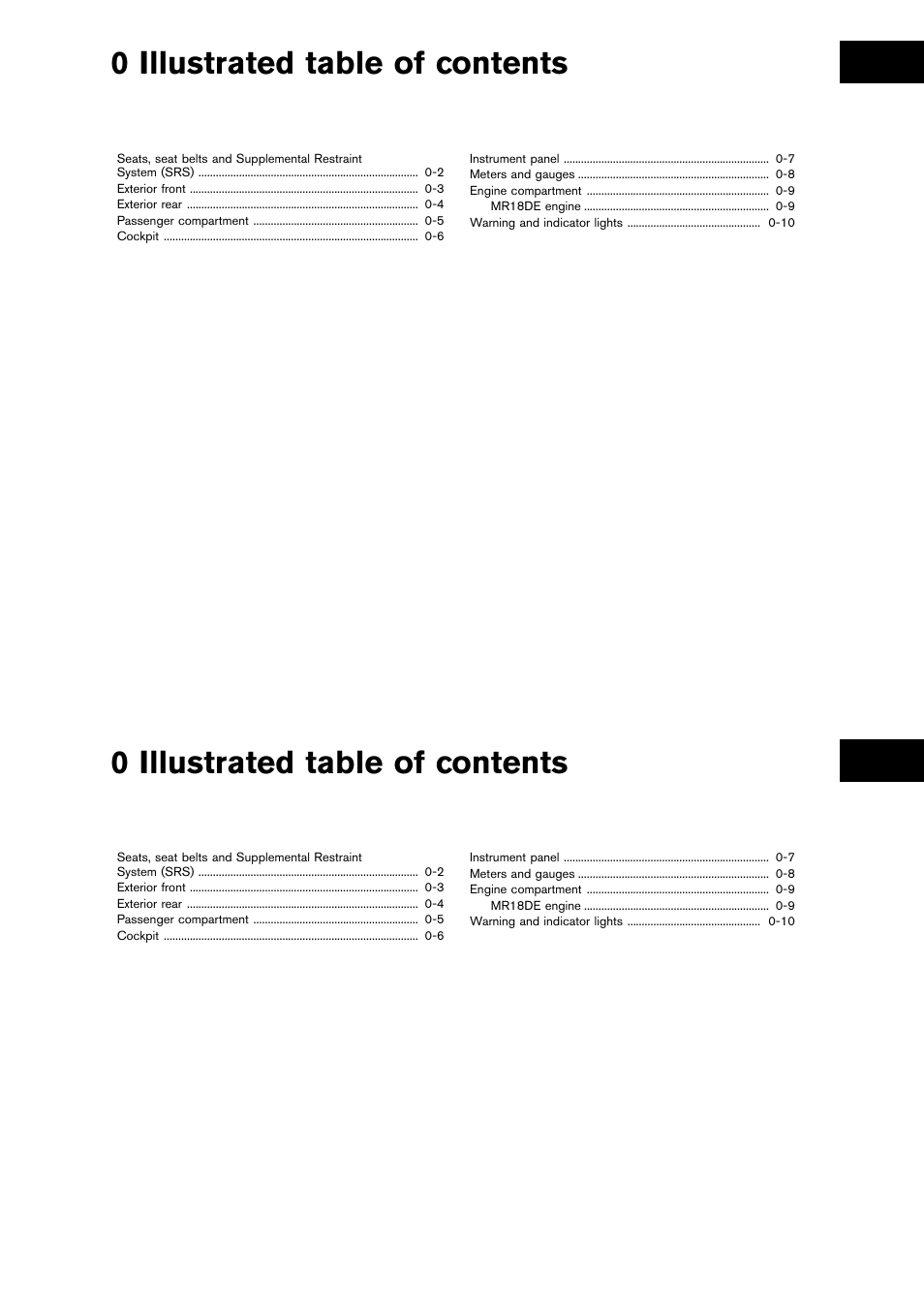 Illustrated table of contents, 0 illustrated table of contents | NISSAN 2014 Cube - Owner's Manual User Manual | Page 10 / 332