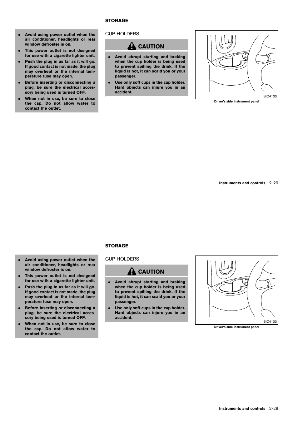 Storage -29, Cup holders -29, Caution | NISSAN 2014 Cube - Owner's Manual User Manual | Page 104 / 332