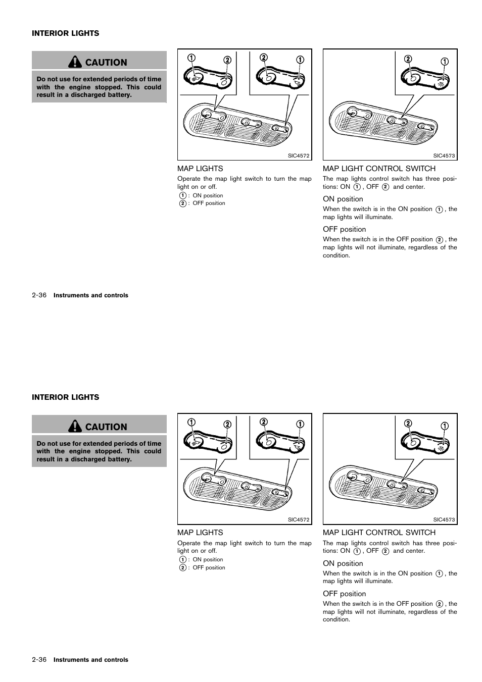 Interior lights -36, Map lights -36 map light control switch -36, Caution | NISSAN 2014 Cube - Owner's Manual User Manual | Page 111 / 332