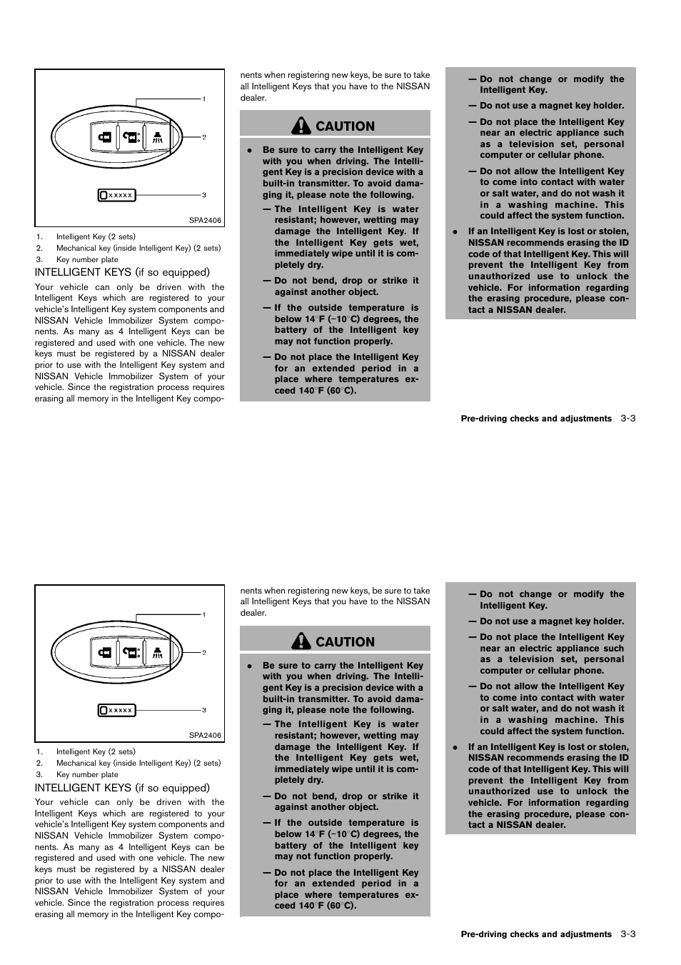 Intelligent keys (if so equipped) -3, Caution | NISSAN 2014 Cube - Owner's Manual User Manual | Page 116 / 332