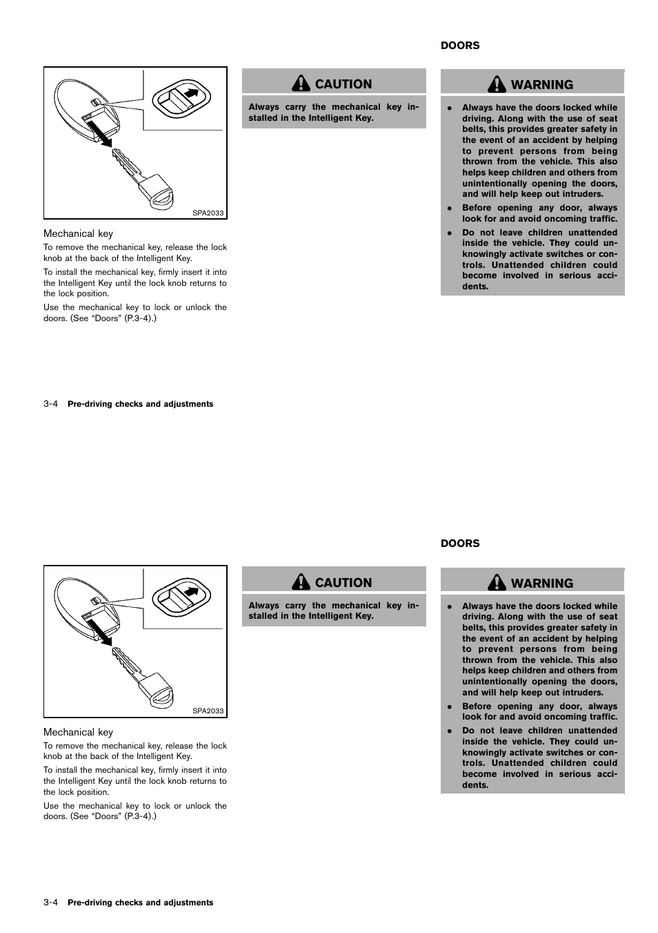Doors -4, Caution, Warning | NISSAN 2014 Cube - Owner's Manual User Manual | Page 117 / 332