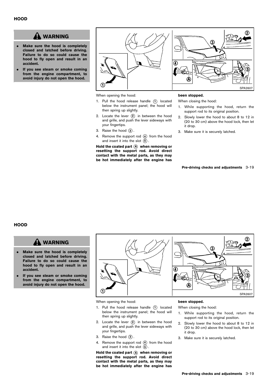 Hood -19, Warning | NISSAN 2014 Cube - Owner's Manual User Manual | Page 132 / 332