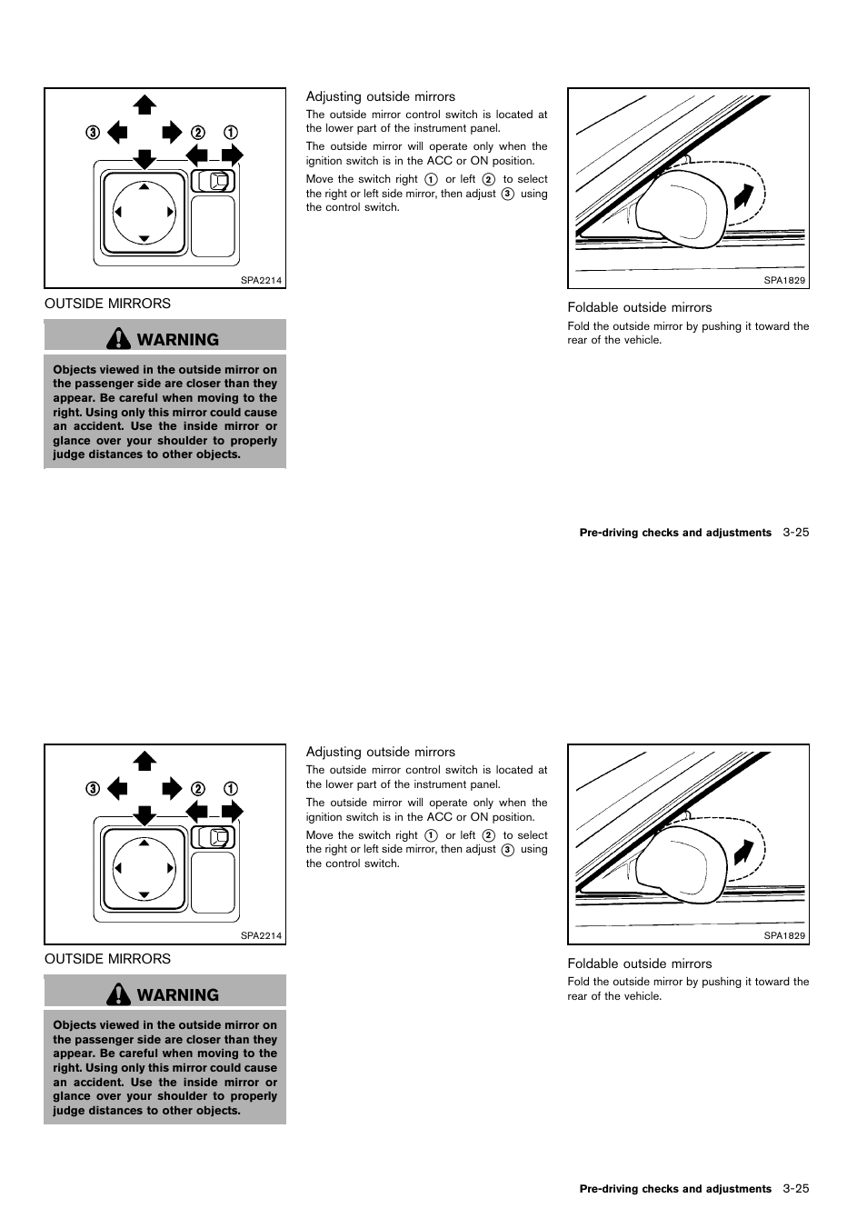 Outside mirrors -25, Warning | NISSAN 2014 Cube - Owner's Manual User Manual | Page 138 / 332