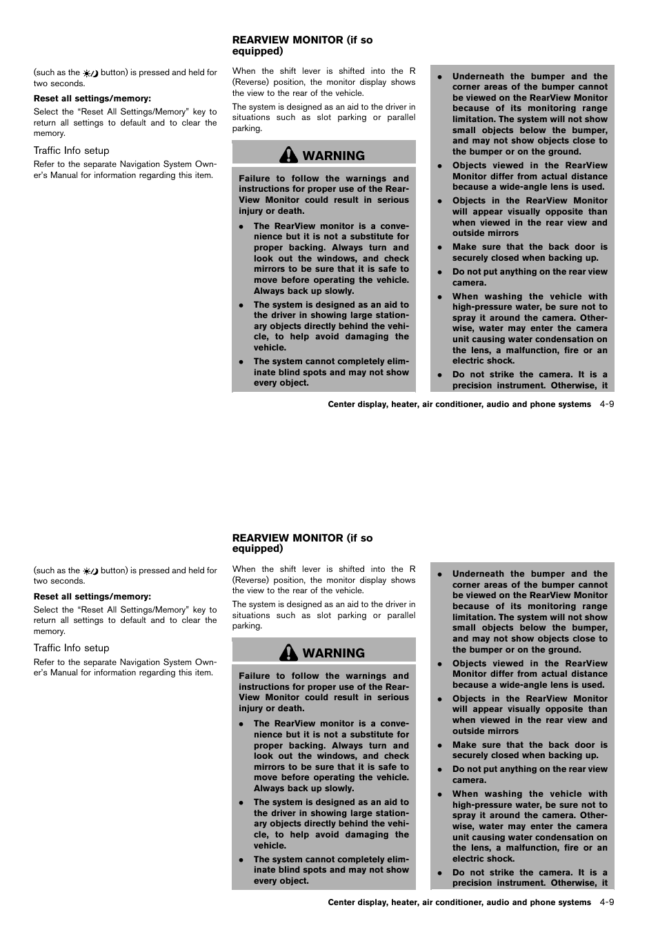Rearview monitor (if so equipped) -9, Warning | NISSAN 2014 Cube - Owner's Manual User Manual | Page 150 / 332