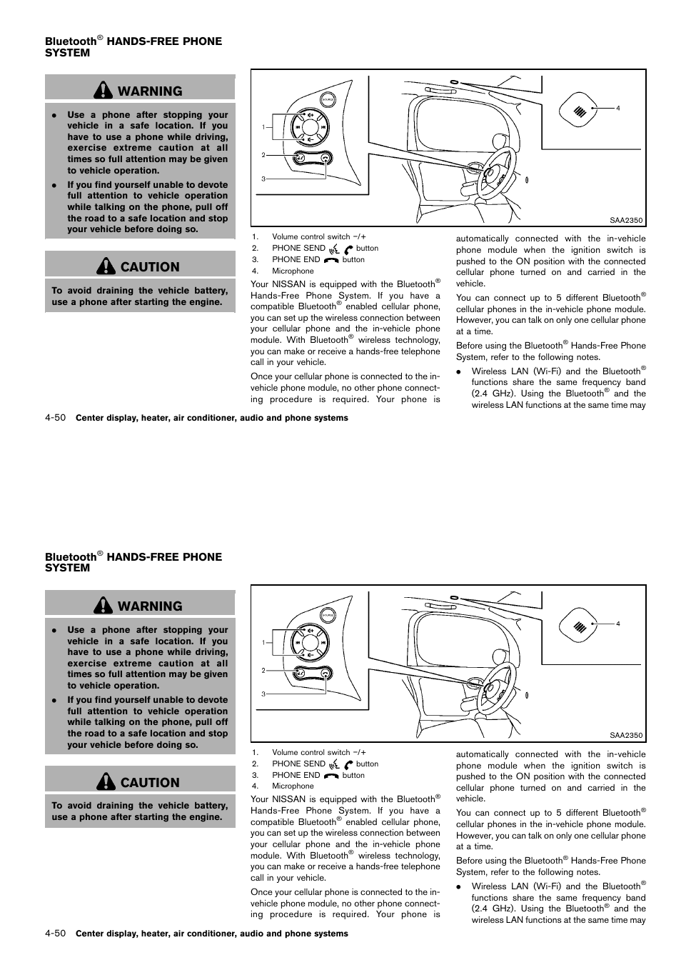 Bluetooth, Hands-free phone system -50, Warning | Caution | NISSAN 2014 Cube - Owner's Manual User Manual | Page 191 / 332