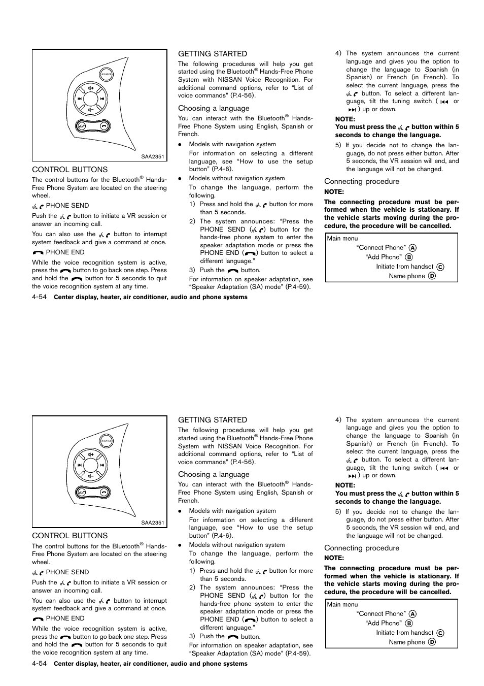 Control buttons -54 getting started -54 | NISSAN 2014 Cube - Owner's Manual User Manual | Page 195 / 332