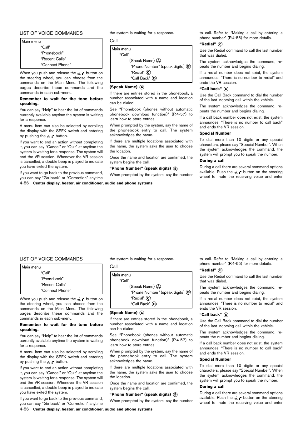 List of voice commands -56 | NISSAN 2014 Cube - Owner's Manual User Manual | Page 197 / 332