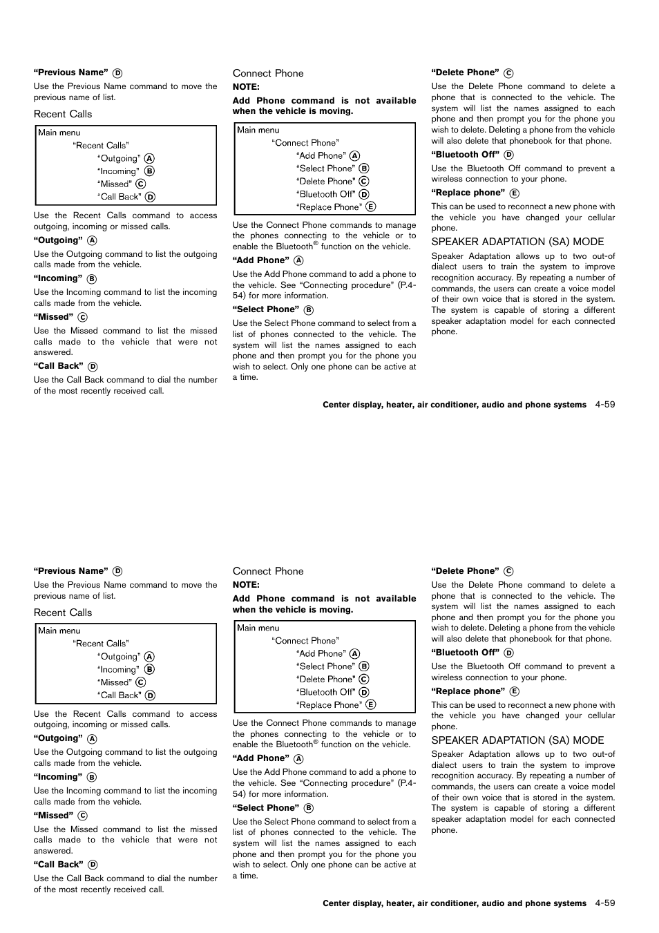 Speaker adaptation (sa) mode -59 | NISSAN 2014 Cube - Owner's Manual User Manual | Page 200 / 332