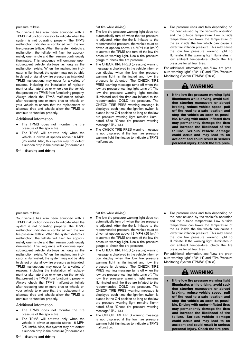 Warning | NISSAN 2014 Cube - Owner's Manual User Manual | Page 209 / 332