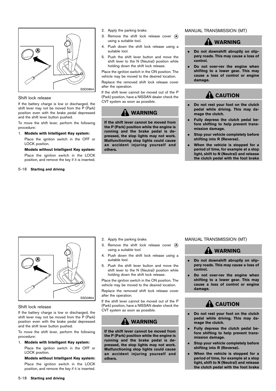Manual transmission (mt) -18, Warning, Caution | NISSAN 2014 Cube - Owner's Manual User Manual | Page 223 / 332