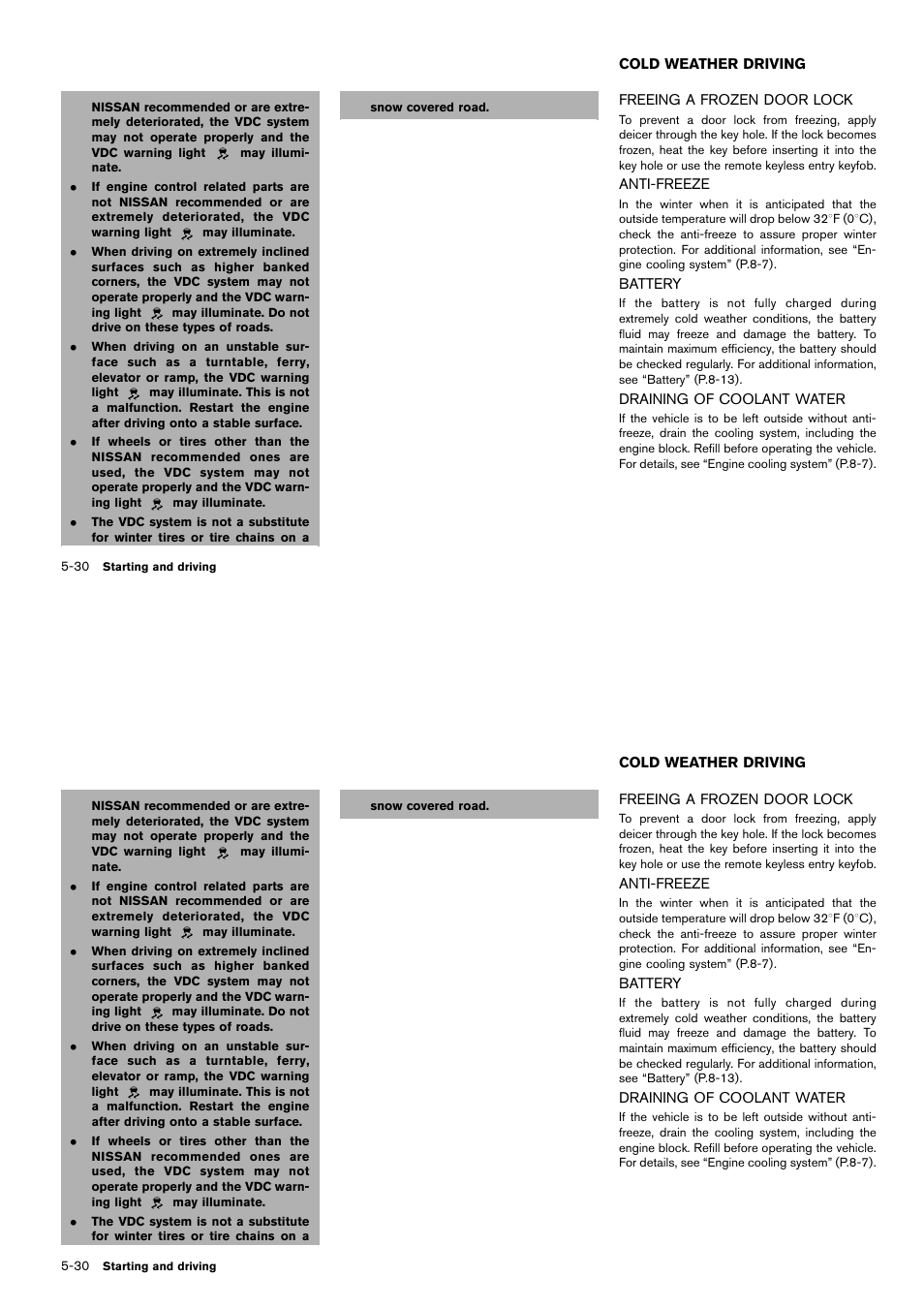 Cold weather driving -30 | NISSAN 2014 Cube - Owner's Manual User Manual | Page 235 / 332