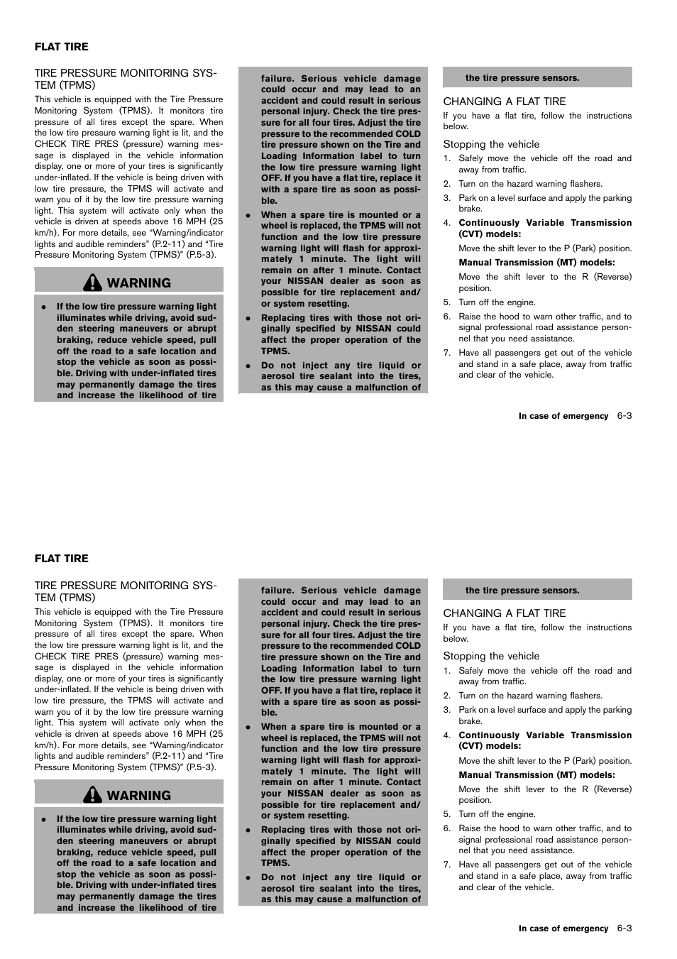 Flat tire -3, Warning | NISSAN 2014 Cube - Owner's Manual User Manual | Page 240 / 332