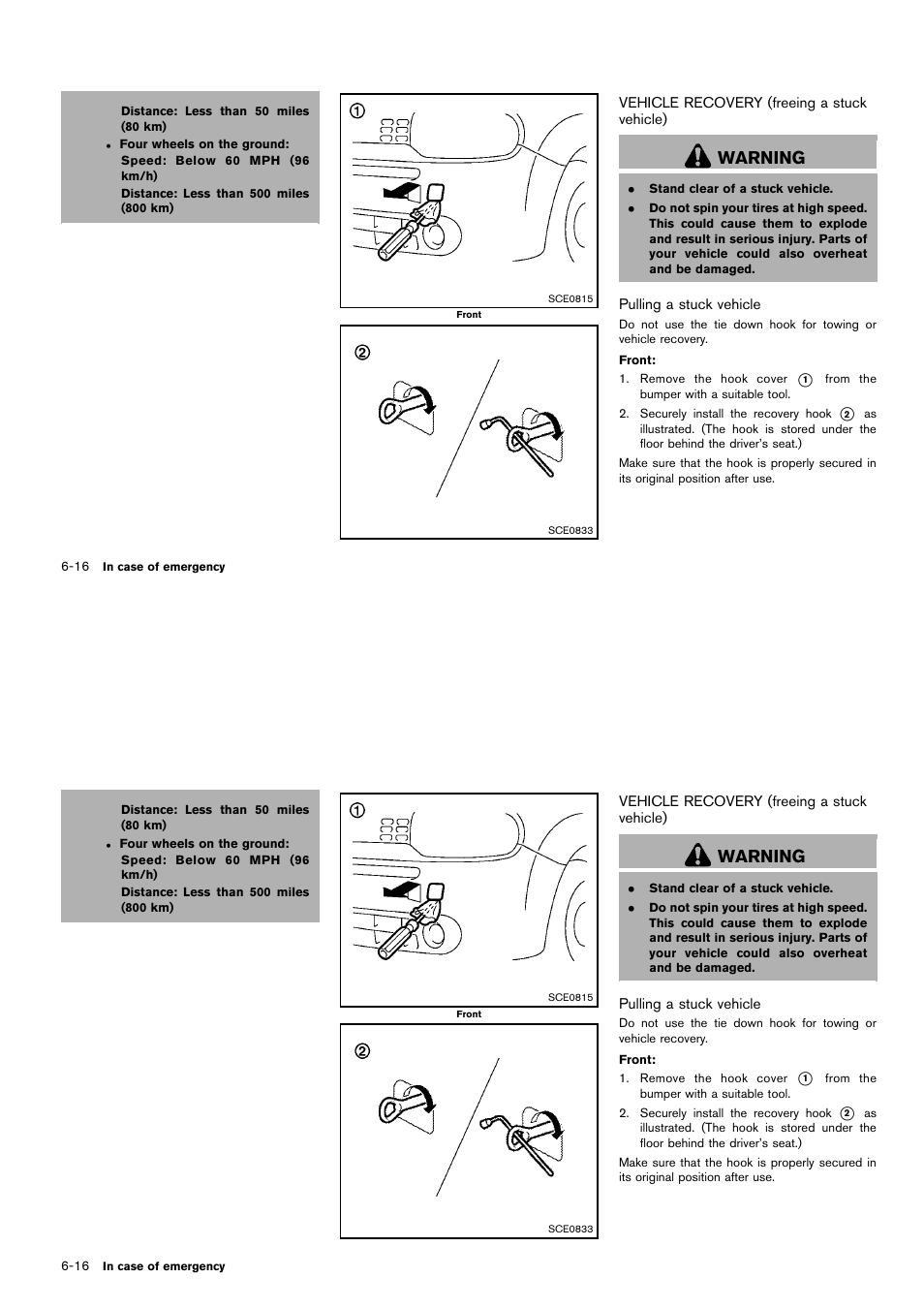 Vehicle recovery (freeing a stuck vehicle) -16, Warning | NISSAN 2014 Cube - Owner's Manual User Manual | Page 253 / 332