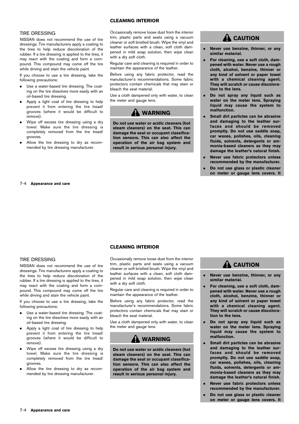 Tire dressing -4, Cleaning interior -4, Warning | Caution | NISSAN 2014 Cube - Owner's Manual User Manual | Page 259 / 332
