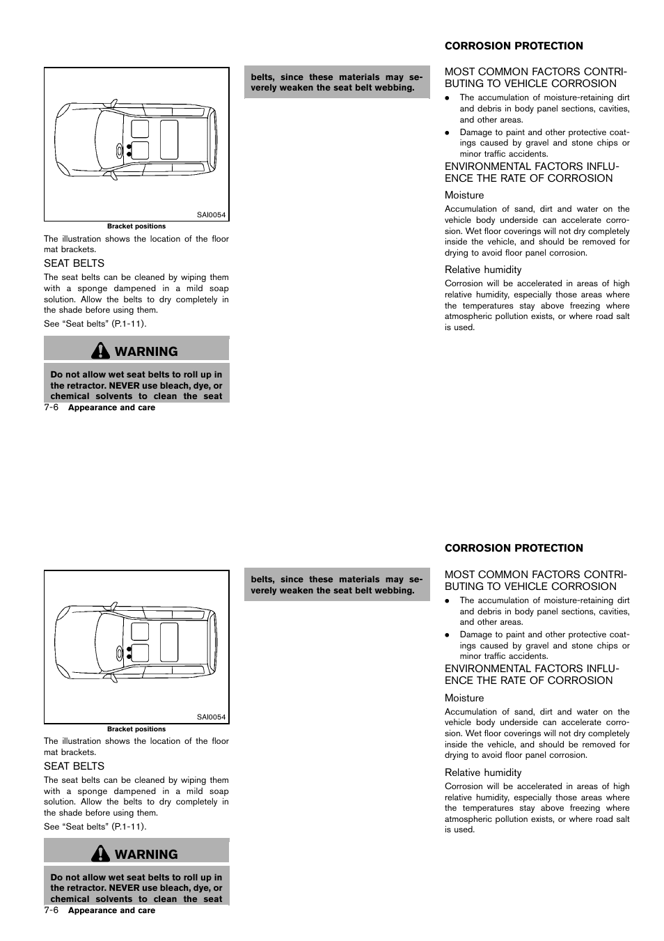 Seat belts -6, Corrosion protection -6, Warning | NISSAN 2014 Cube - Owner's Manual User Manual | Page 261 / 332