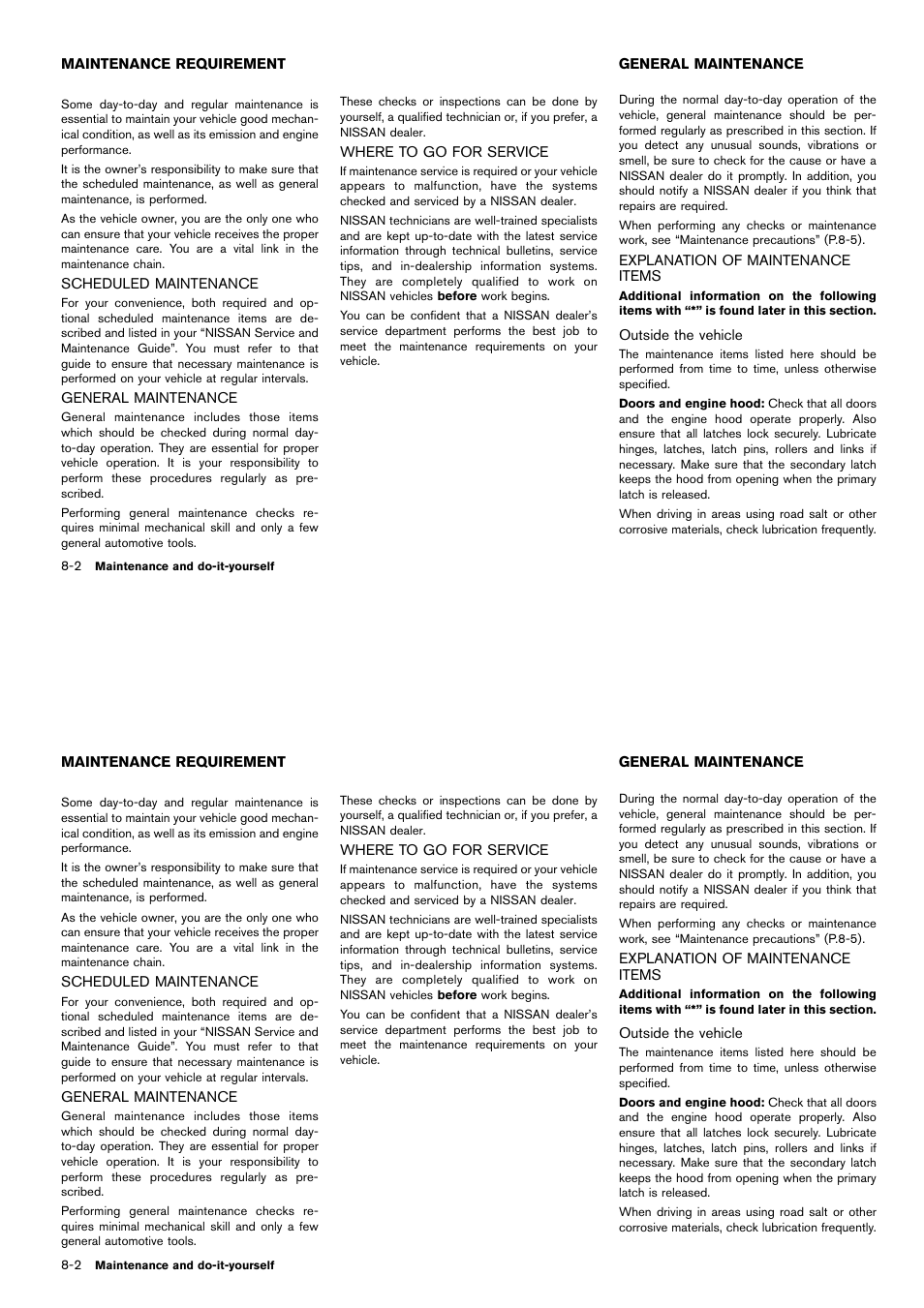 Maintenance requirement -2, General maintenance -2, Explanation of maintenance items -2 | NISSAN 2014 Cube - Owner's Manual User Manual | Page 265 / 332