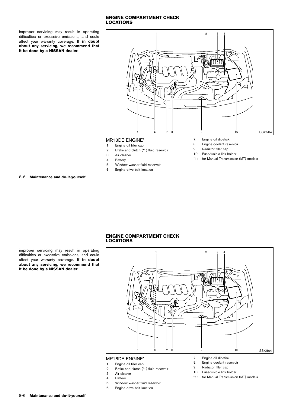 Engine compartment check locations -6, Mr18de engine -6, Mr18de engine | Engine compartment check locations | NISSAN 2014 Cube - Owner's Manual User Manual | Page 269 / 332