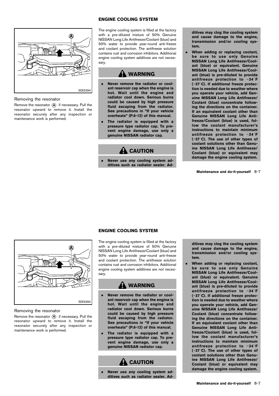 Engine cooling system -7, Warning, Caution | NISSAN 2014 Cube - Owner's Manual User Manual | Page 270 / 332