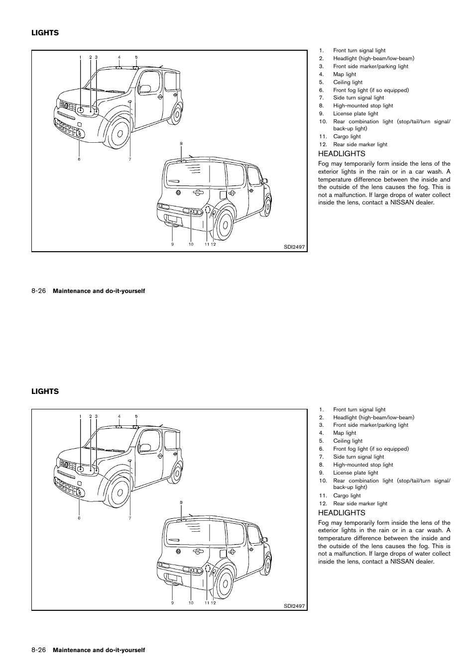 Lights -26, Headlights -26, Headlights | Lights | NISSAN 2014 Cube - Owner's Manual User Manual | Page 289 / 332