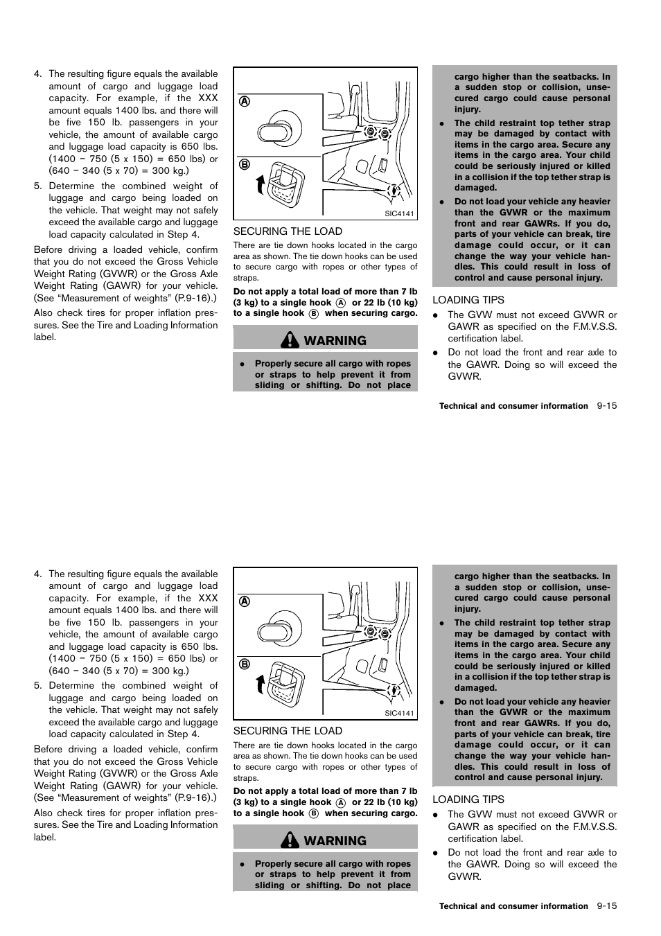 Securing the load -15 loading tips -15, Warning | NISSAN 2014 Cube - Owner's Manual User Manual | Page 318 / 332
