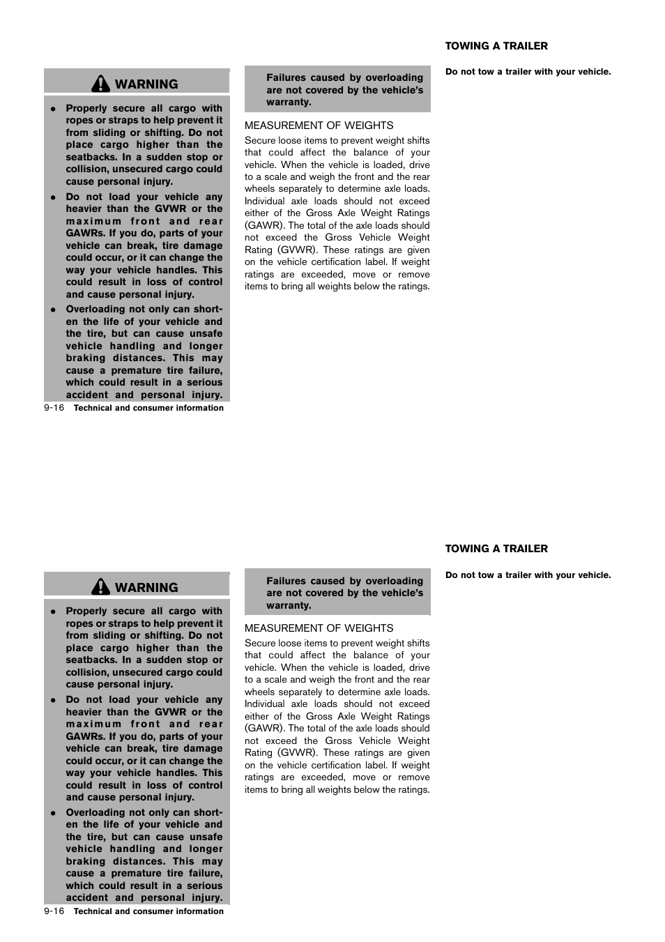 Measurement of weights -16, Towing a trailer -16, Warning | NISSAN 2014 Cube - Owner's Manual User Manual | Page 319 / 332