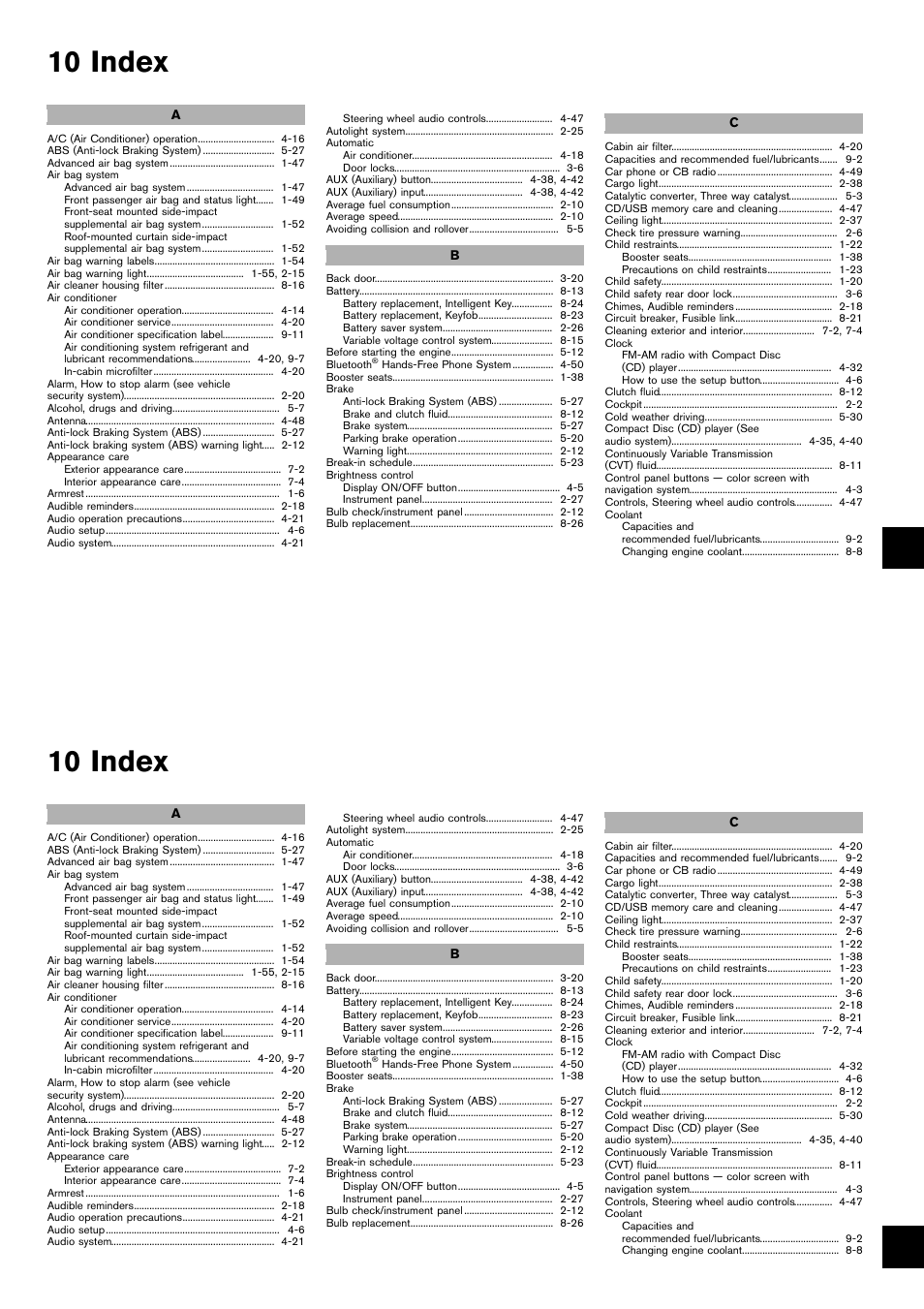 Index, 10 index | NISSAN 2014 Cube - Owner's Manual User Manual | Page 324 / 332