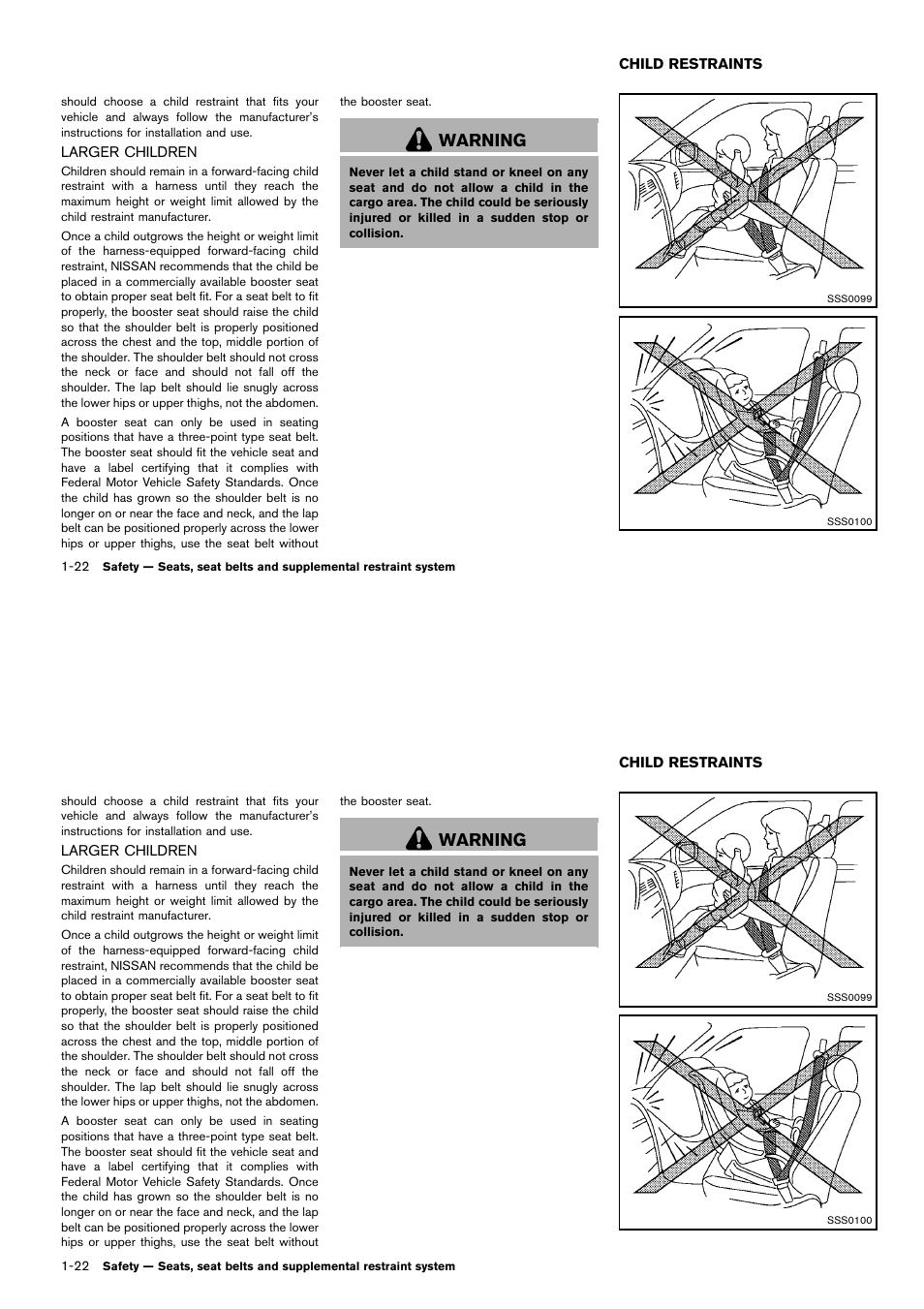 Larger children -22, Child restraints -22, Warning | NISSAN 2014 Cube - Owner's Manual User Manual | Page 41 / 332