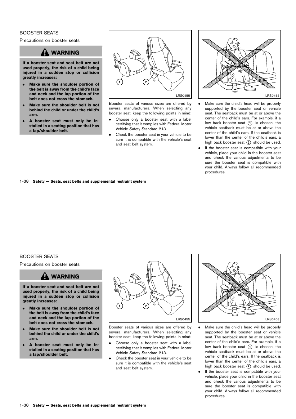 Booster seats -38, Warning | NISSAN 2014 Cube - Owner's Manual User Manual | Page 57 / 332