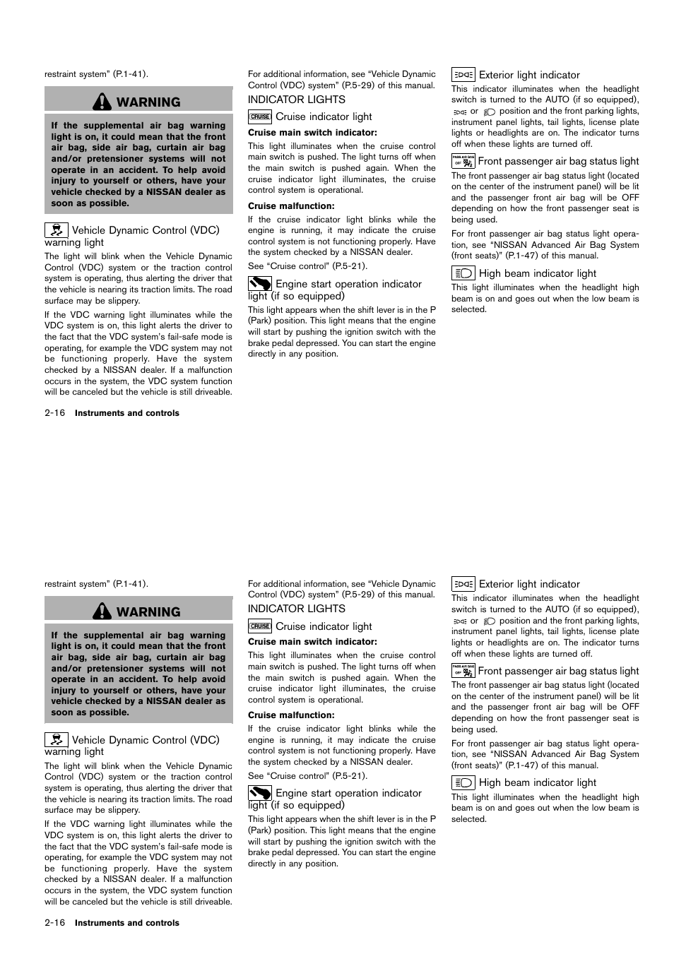 Indicator lights -16, Warning | NISSAN 2014 Cube - Owner's Manual User Manual | Page 91 / 332