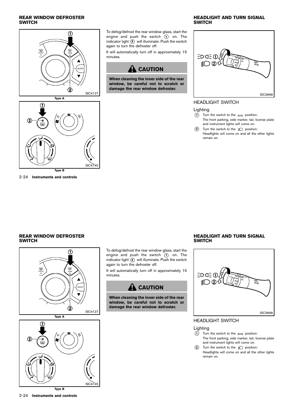Headlight switch -24, Caution | NISSAN 2014 Cube - Owner's Manual User Manual | Page 99 / 332
