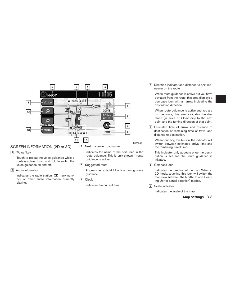Screen information (2d or 3d) -3 | NISSAN 2014 JUKE - Navigation System Owner's Manual User Manual | Page 19 / 82